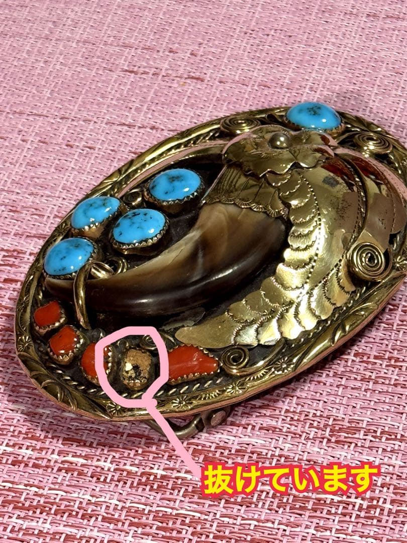 ナホバ•ネイティブアメリカン12KGFバックル•ベアクロウ•ターコイズ•赤珊瑚