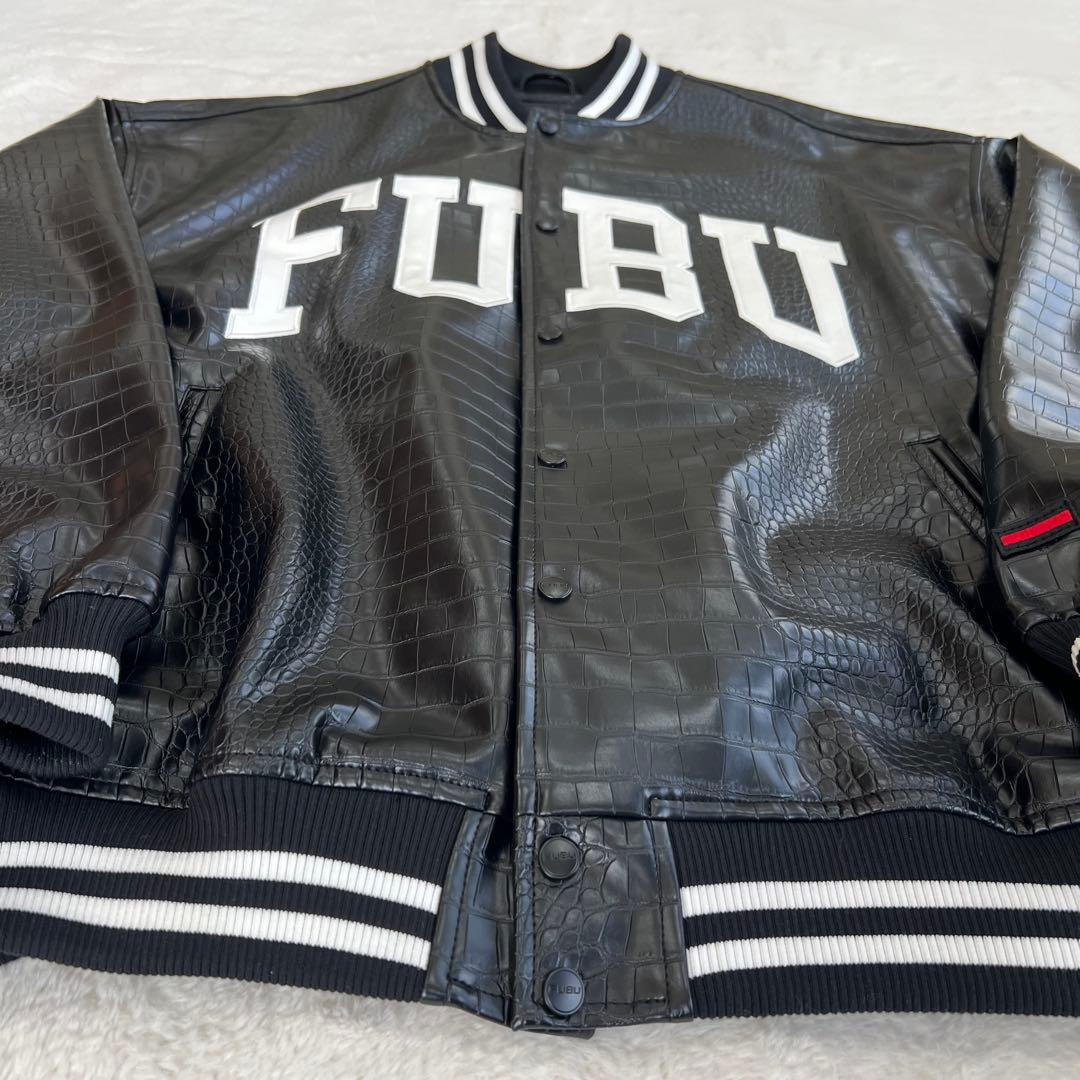 極美品✨ FUBU フェイクレザー　スタジャン フブ 黒 パイソン クロコダイル