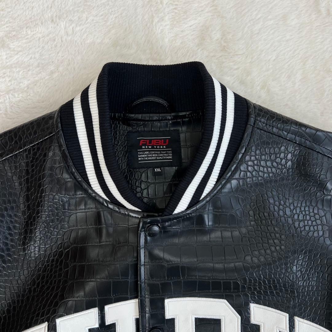 極美品✨ FUBU フェイクレザー　スタジャン フブ 黒 パイソン クロコダイル