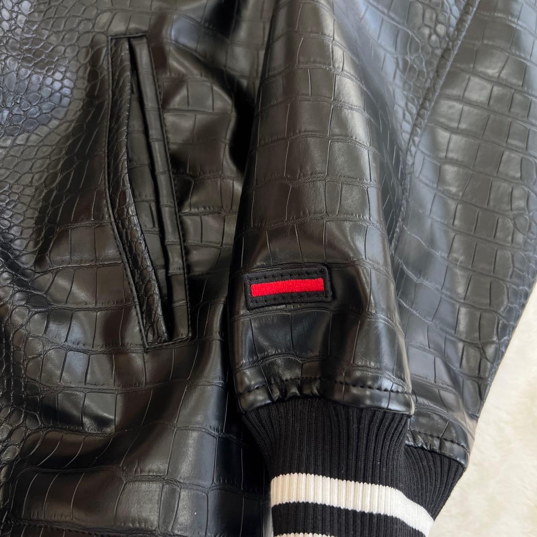 極美品✨ FUBU フェイクレザー　スタジャン フブ 黒 パイソン クロコダイル
