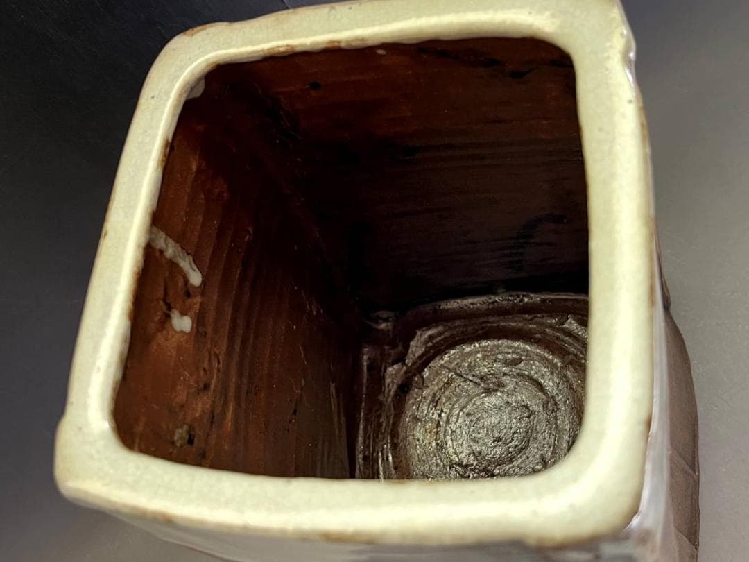 水指■仁清四方水指 三代蔵六識 二代「真清水蔵六」古京焼 白釉涙艮 時代 骨董■