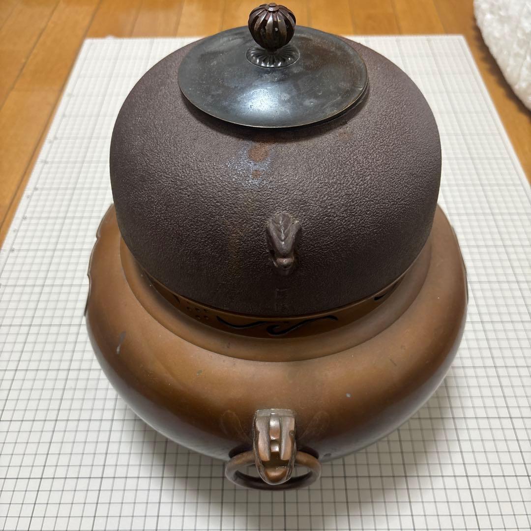 唐銅 鬼面風炉 茶道具　茶釜