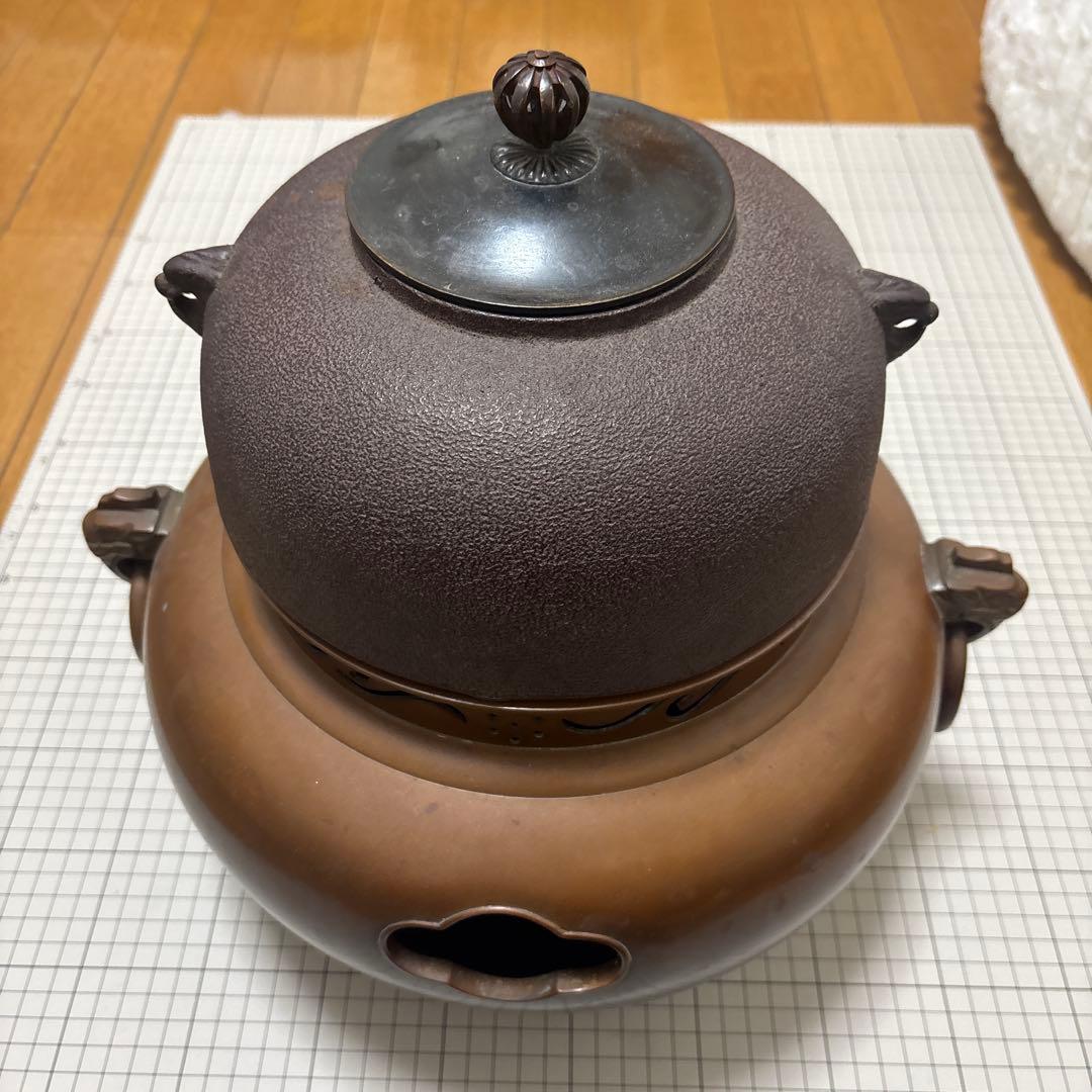 唐銅 鬼面風炉 茶道具　茶釜