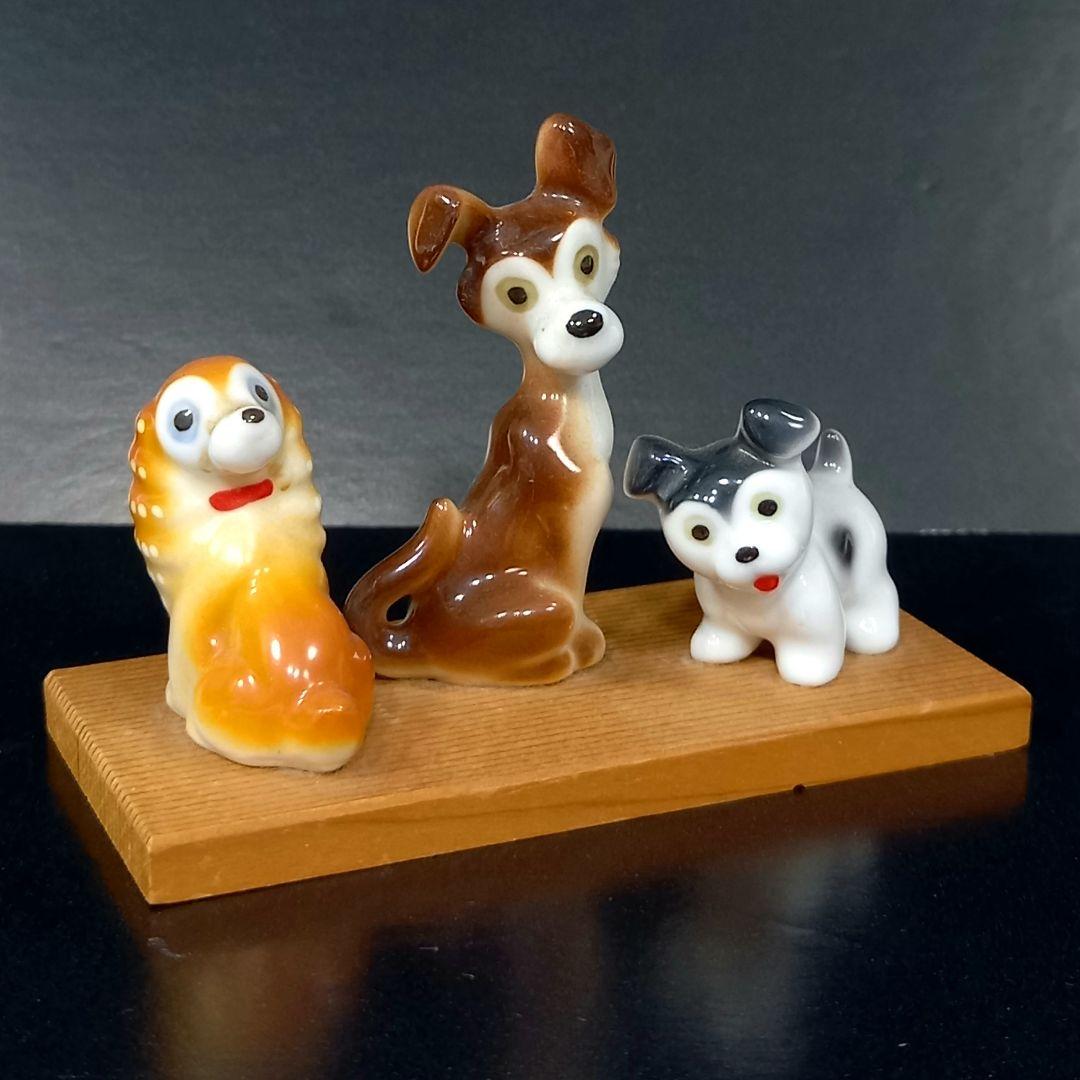 【昭和レトロ】わんわん物語　陶器　置物✧希少✧レディ＆トランプ＆ジョック？