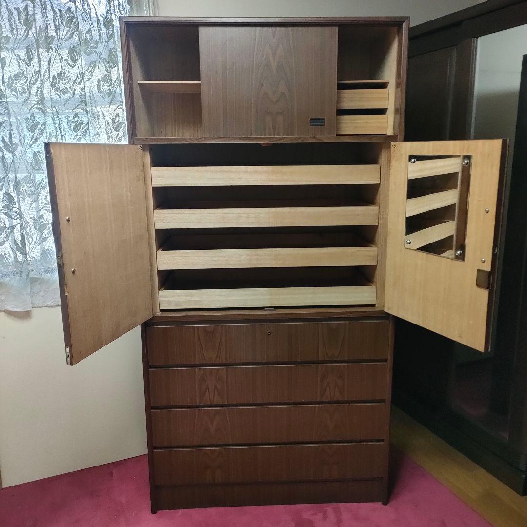 【昭和レトロ】 重ね2段 箪笥 和箪笥 収納箪笥 2扉 4引き出しブラウン