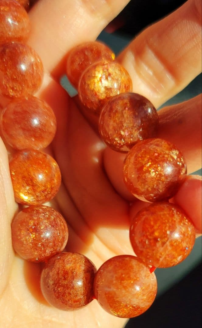 ！高品質！真っ赤な太陽の石！！サンストーンブレスレット　激レア大玉　12㎜玉