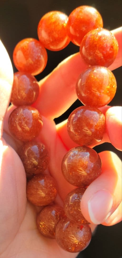 ！高品質！真っ赤な太陽の石！！サンストーンブレスレット　激レア大玉　12㎜玉