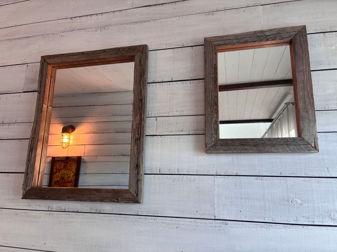 【大】海辺の潮風と太陽で天然エイジングされた無垢古木を使った壁掛けミラーNO.1