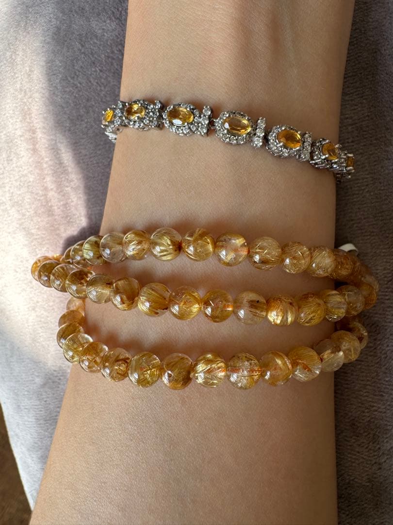 ROBEAN 天然石 タイチンルチル 金運 開運 3本巻きブレスレット