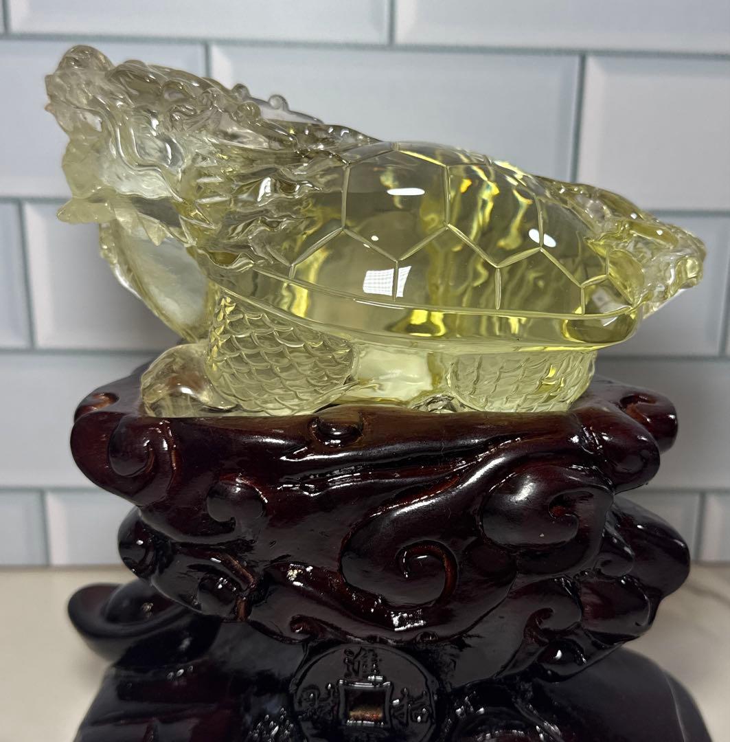 【極上品】超絶クリア　シトリン　ロングイ　龍亀　置物