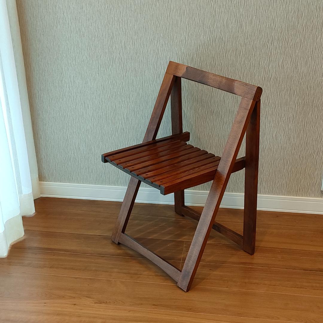 ヴィンテージ　木製　真鍮金具　フォールディングチェア　折りたたみ椅子