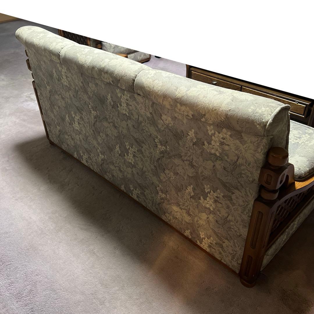 【昭和レトロ】花柄布製3人掛けソファ【アンティーク家具】