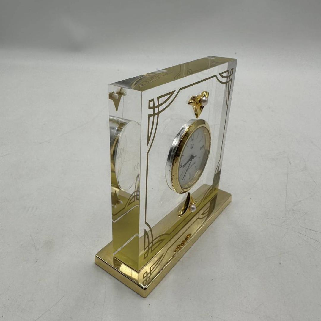 美品！MIKIMOTO ミキモト 置時計 クオーツ クリスタル 2P真珠パール