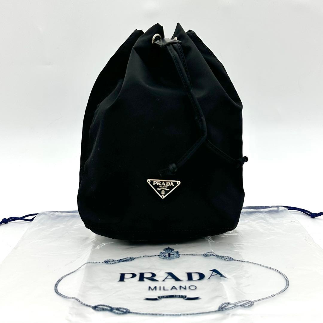 PRADA プラダ テスート ナイロン ポーチ 黒 三角ロゴ 巾着