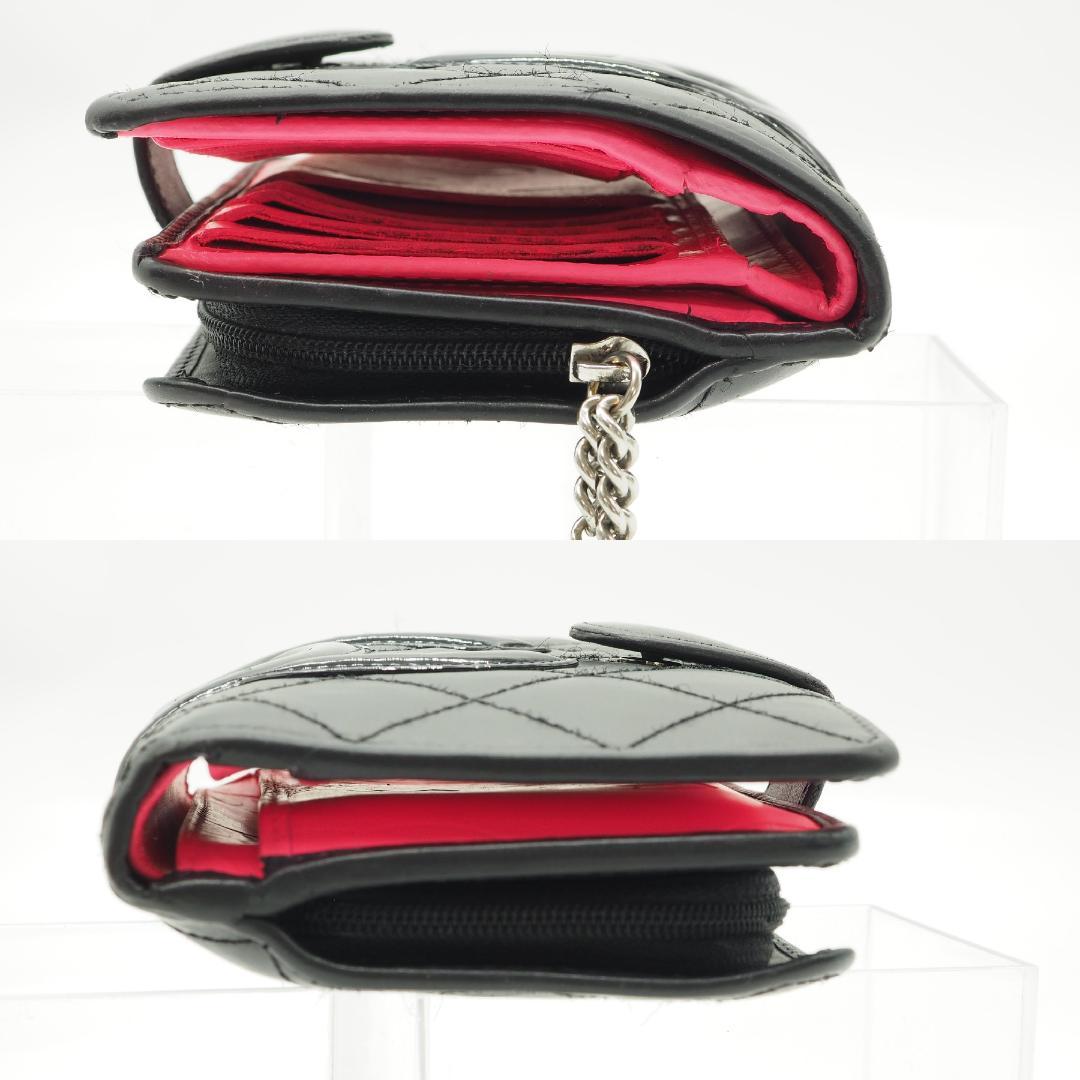 CHANEL シャネル カンボンライン ミドル 2つ折り財布 黒×ピンク