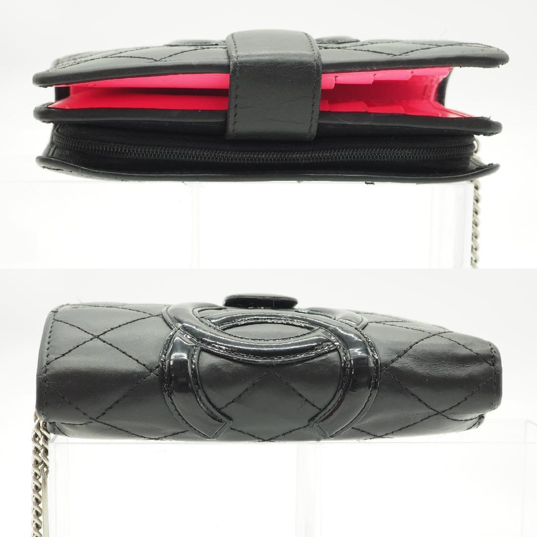 CHANEL シャネル カンボンライン ミドル 2つ折り財布 黒×ピンク