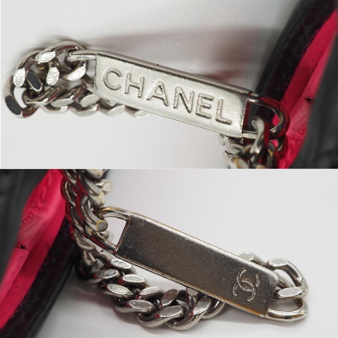 CHANEL シャネル カンボンライン ミドル 2つ折り財布 黒×ピンク