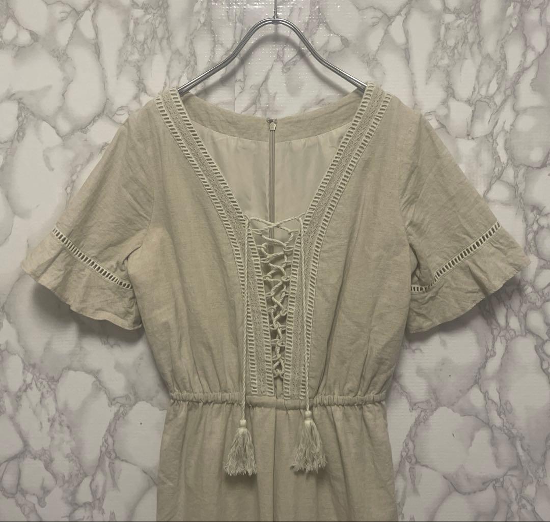 良品　Glam Lips レースアップデザインオールインワン　コットンリネン