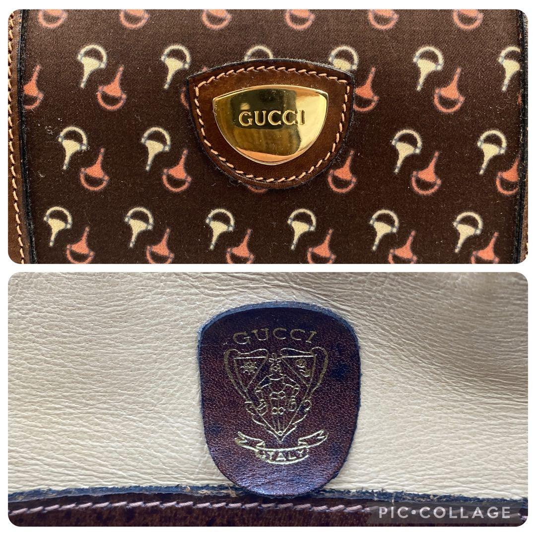 美品 オールドグッチ ミニボストンバッグ レザー ホースビット柄 ブラウン 茶色