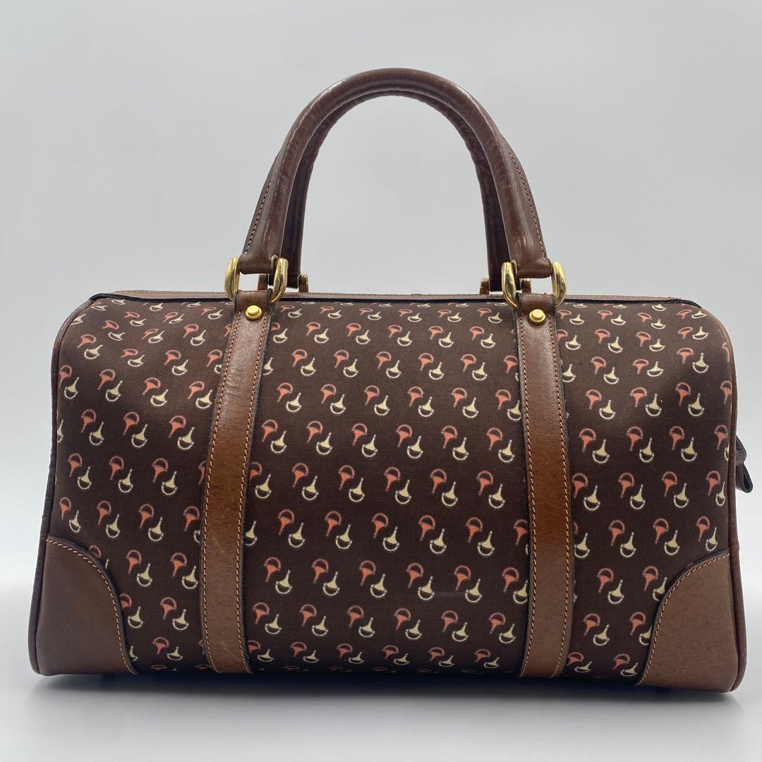 美品 オールドグッチ ミニボストンバッグ レザー ホースビット柄 ブラウン 茶色