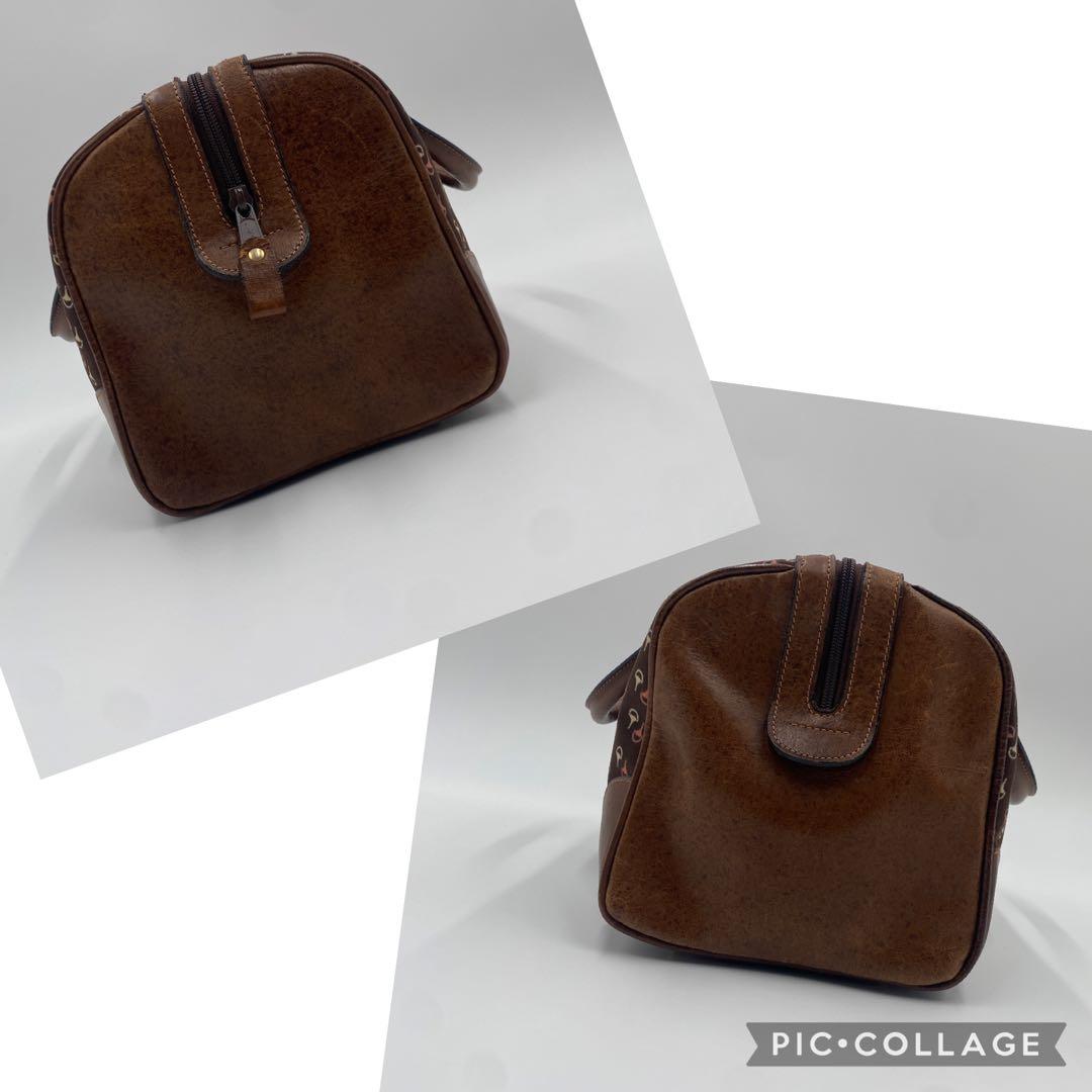 美品 オールドグッチ ミニボストンバッグ レザー ホースビット柄 ブラウン 茶色