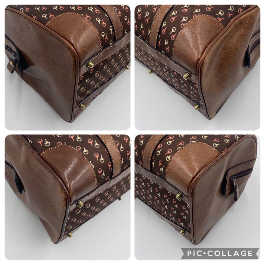 美品 オールドグッチ ミニボストンバッグ レザー ホースビット柄 ブラウン 茶色