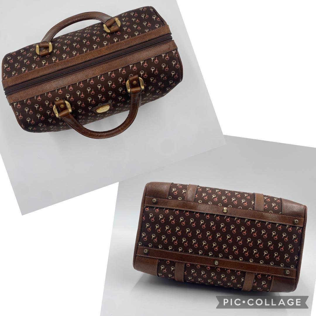 美品 オールドグッチ ミニボストンバッグ レザー ホースビット柄 ブラウン 茶色