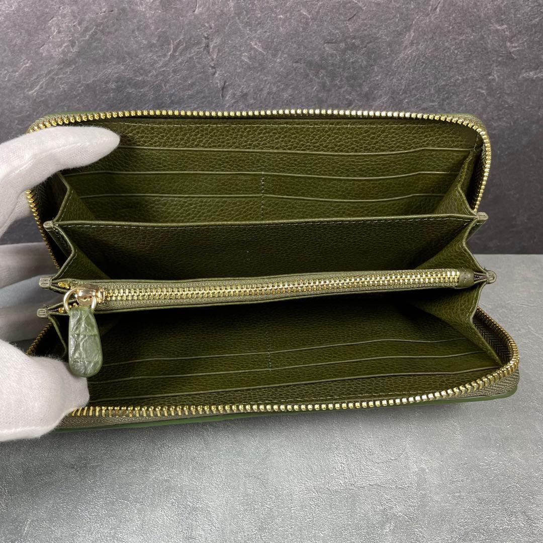 新品 クロコダイル 長財布 グリーン オリーブ 緑色 現物撮影 ゴールド