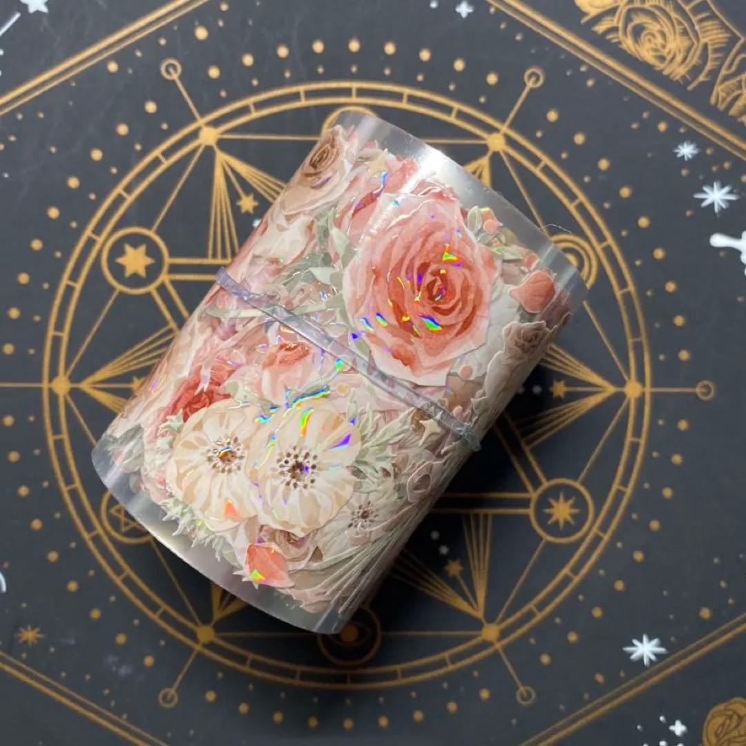 【9171】海外　中古巻貝殻光マスキングテープ　お花系ピンク　ブラウン　残量多め