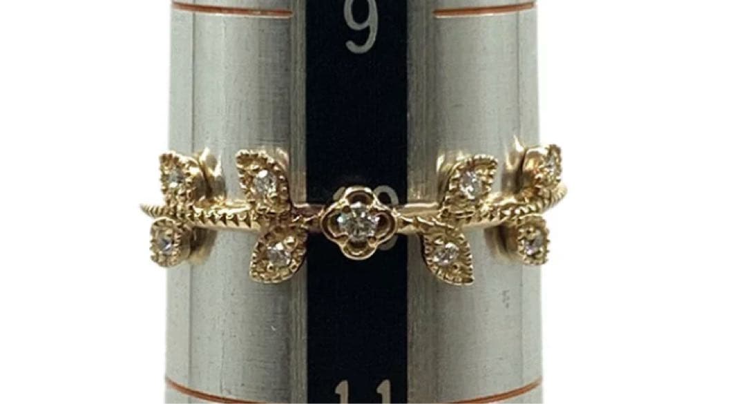 K18 ete ダイヤモンド0.04ct リーフリング　10号イエローゴールド