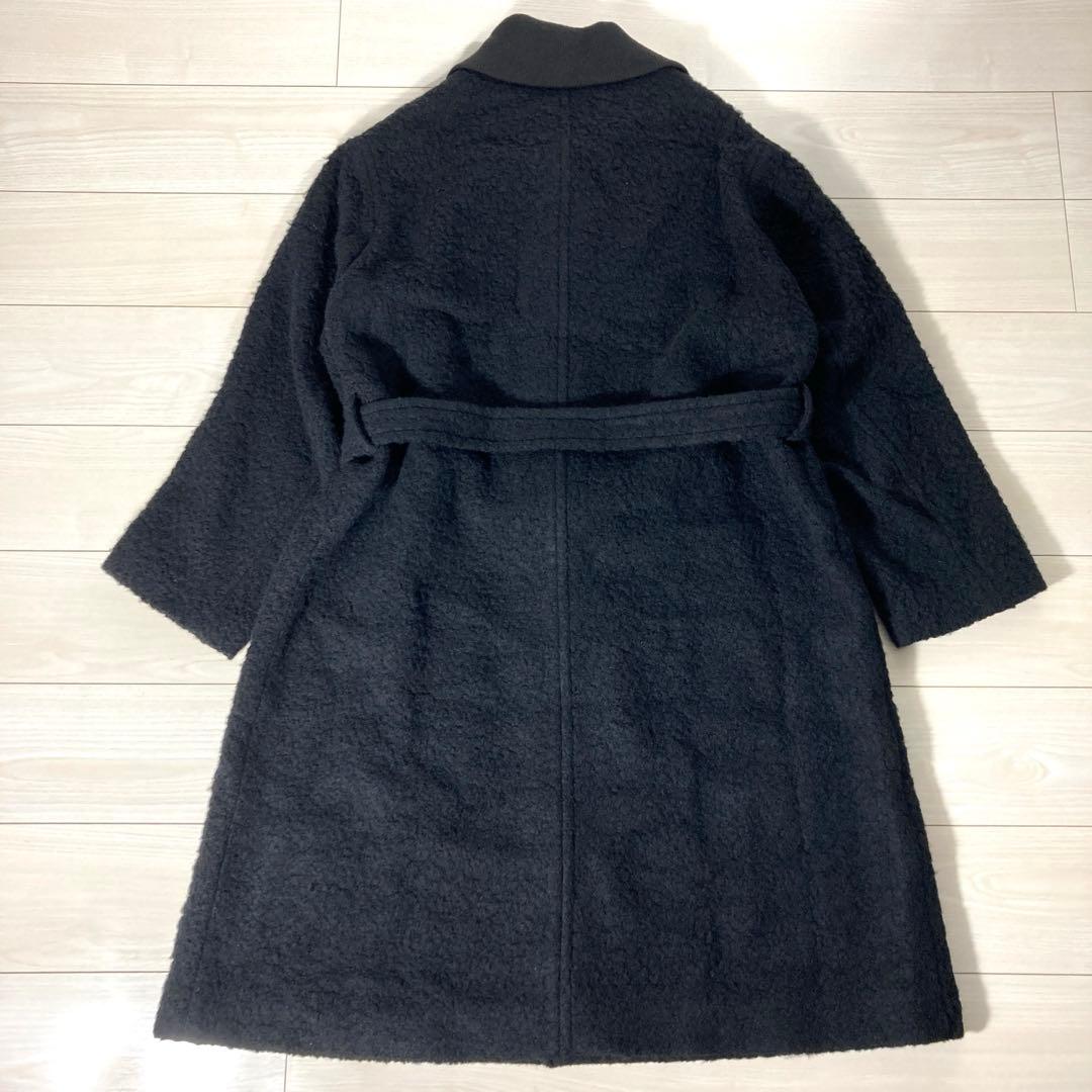 【現行美品】ポールスミス レオパード ボア ベルト付きウールロングコート L 黒