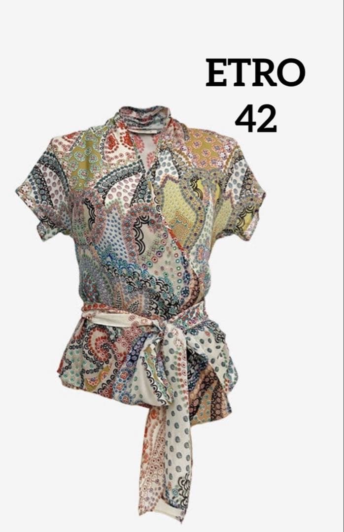 ETRO シルクカシュクールブラウス イタリア製 ドット ペイズリー　42