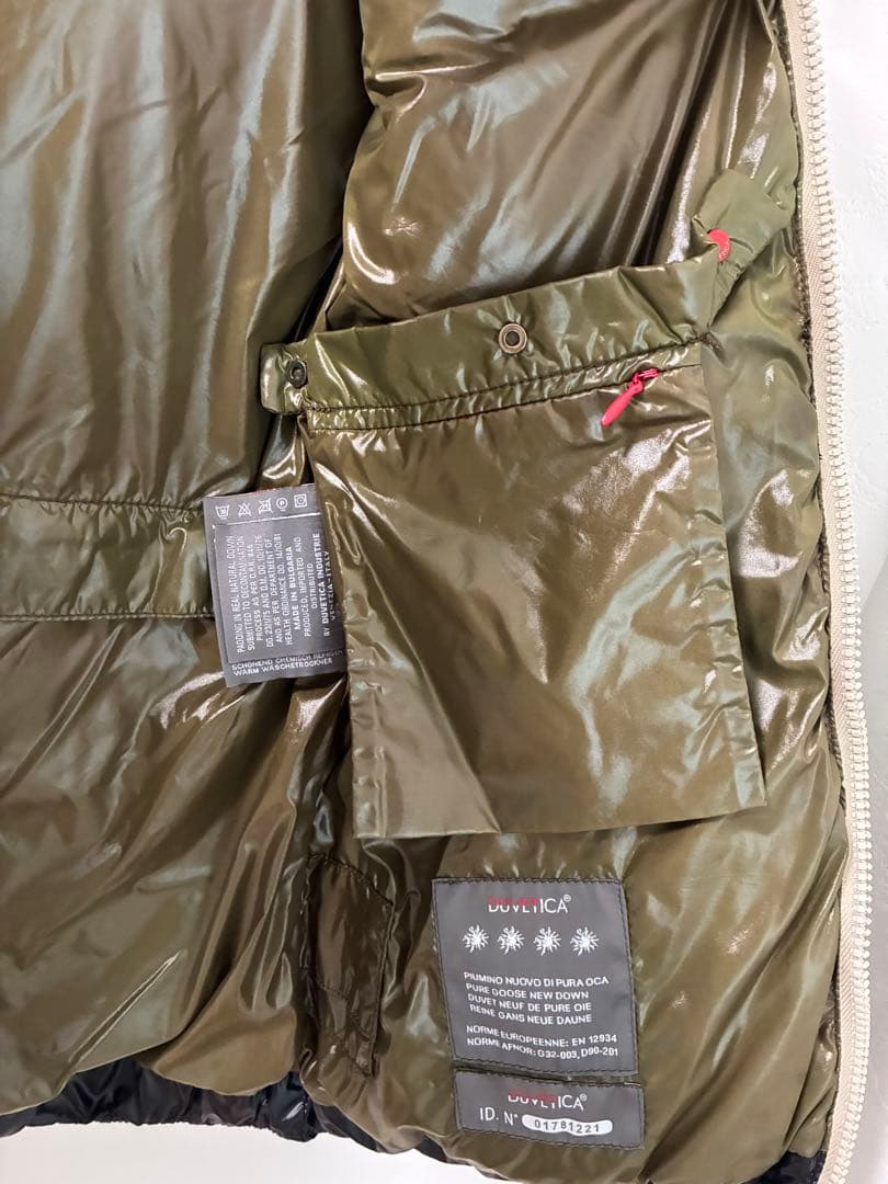 DUVETICA フード付きダウンベスト ブラック/オリーブ 38 ダブルジップ