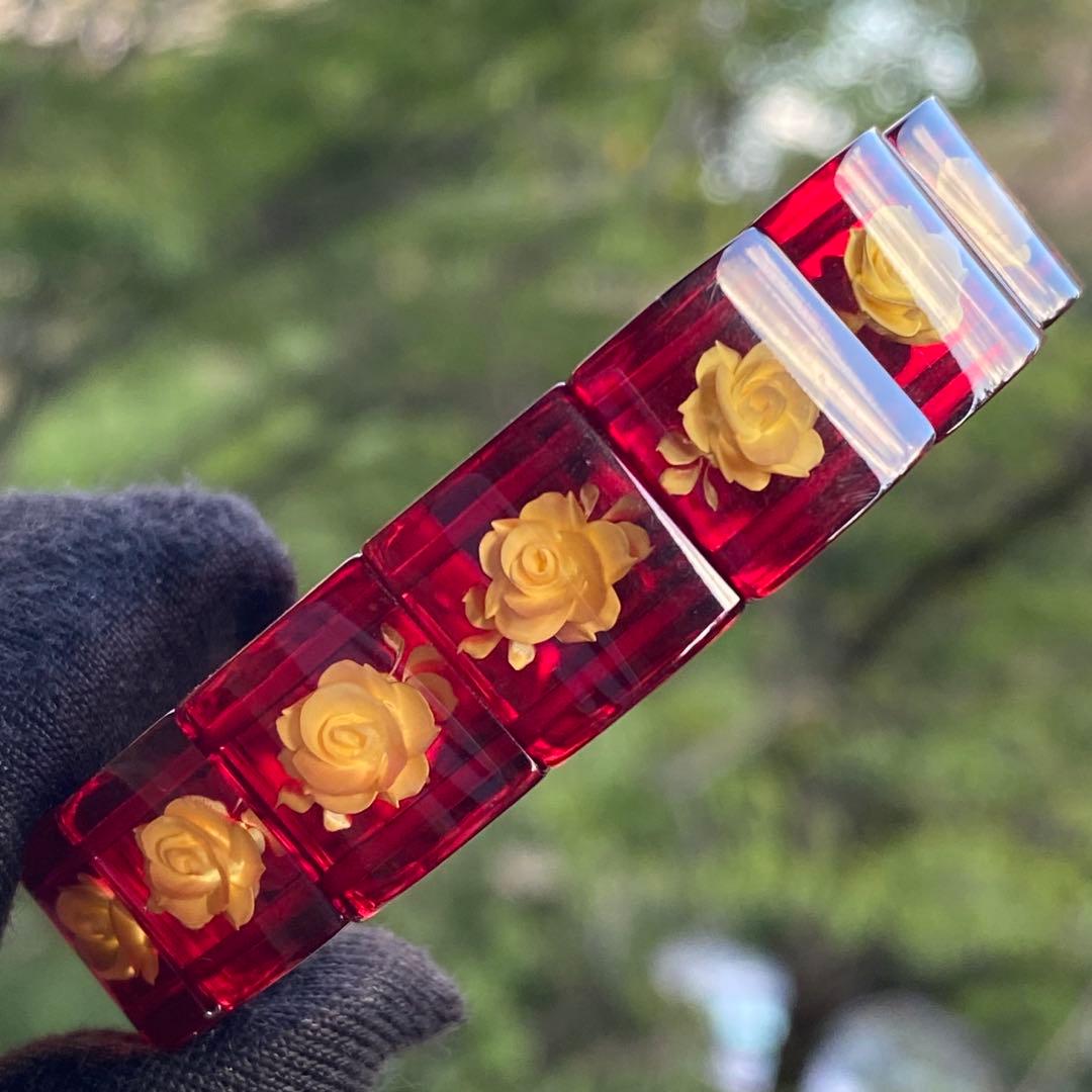 2026新春SALE❣️綺麗❣️薔薇インタリオルビーレッドアンバーブレスレット