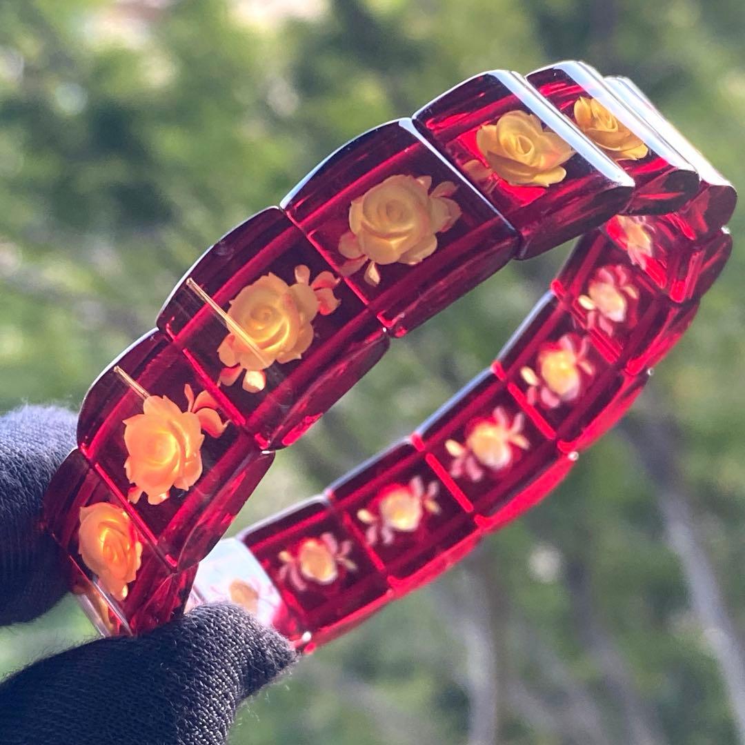 2026新春SALE❣️綺麗❣️薔薇インタリオルビーレッドアンバーブレスレット