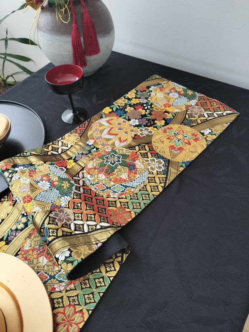 A943★逸品‼️豪華刺繍‼️ひな祭り‼️袋帯正絹テーブルランナー2m13cm