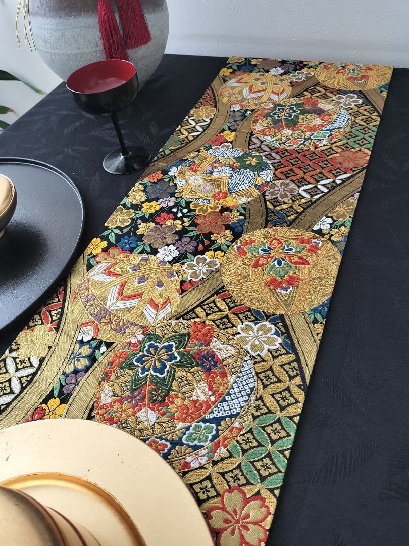 A943★逸品‼️豪華刺繍‼️ひな祭り‼️袋帯正絹テーブルランナー2m13cm
