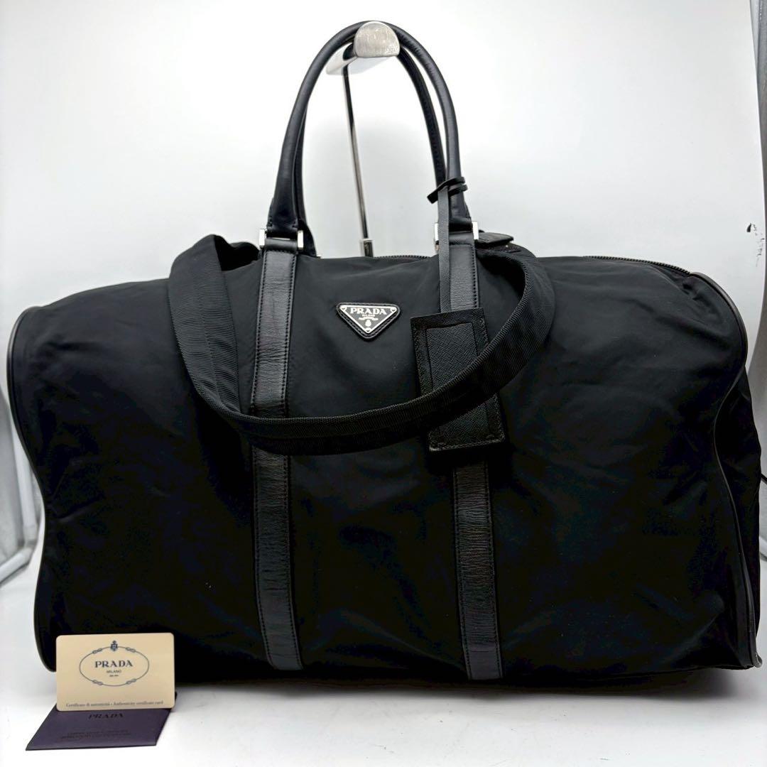 【美品】 プラダ　ナイロン　ボストンバッグ　三角ロゴ 2WAY ブラック