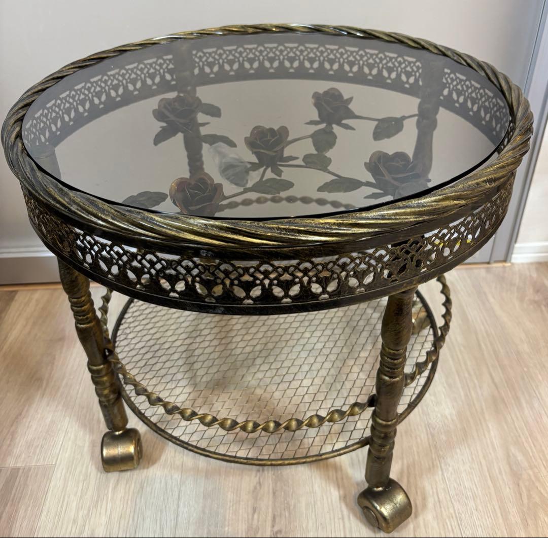 アンティーク　薔薇のガラステーブル　ルネサンス　花柄ガラステーブル　美品