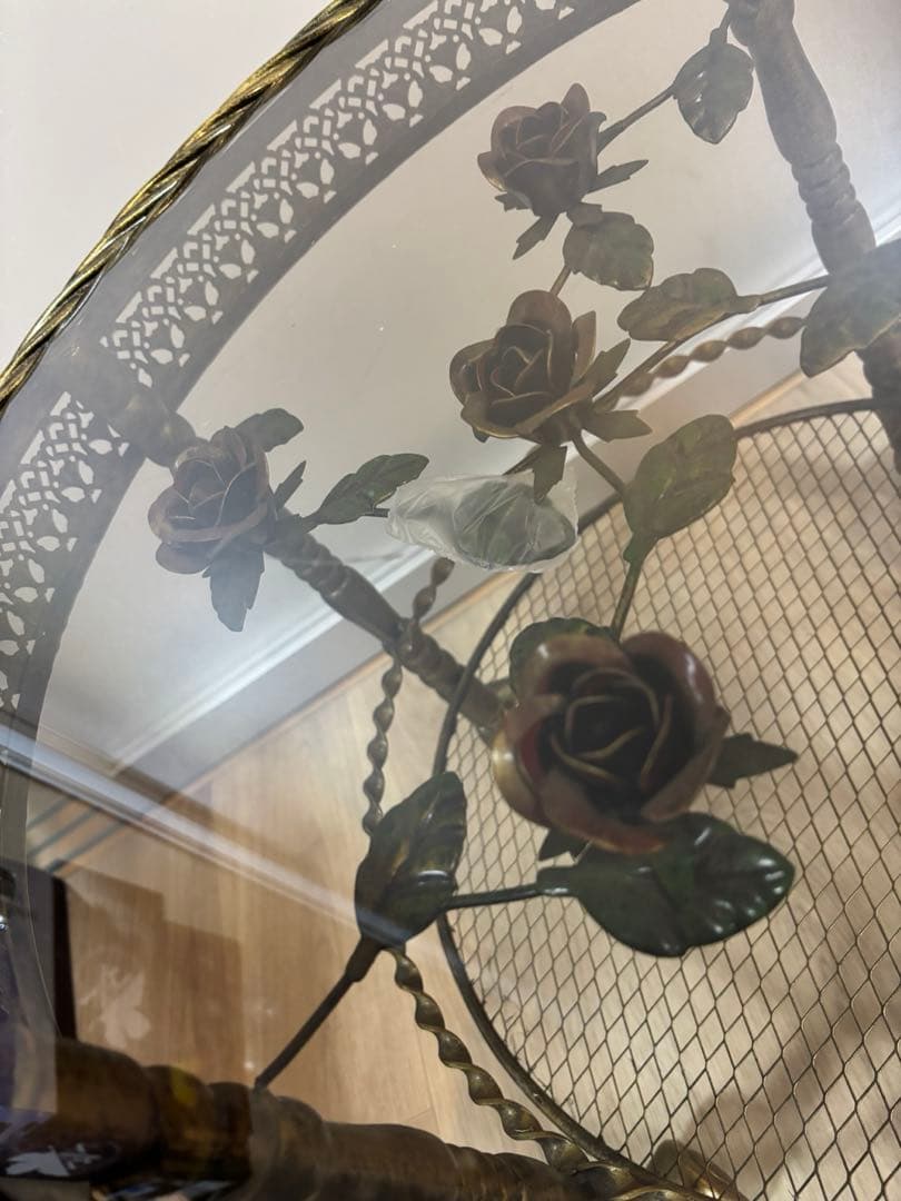 アンティーク　薔薇のガラステーブル　ルネサンス　花柄ガラステーブル　美品