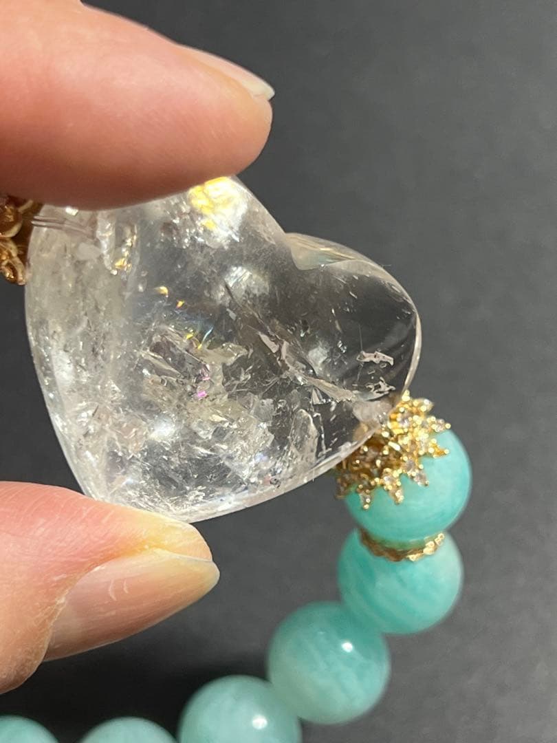ハートの水入水晶とアマゾナイトのブレスレット