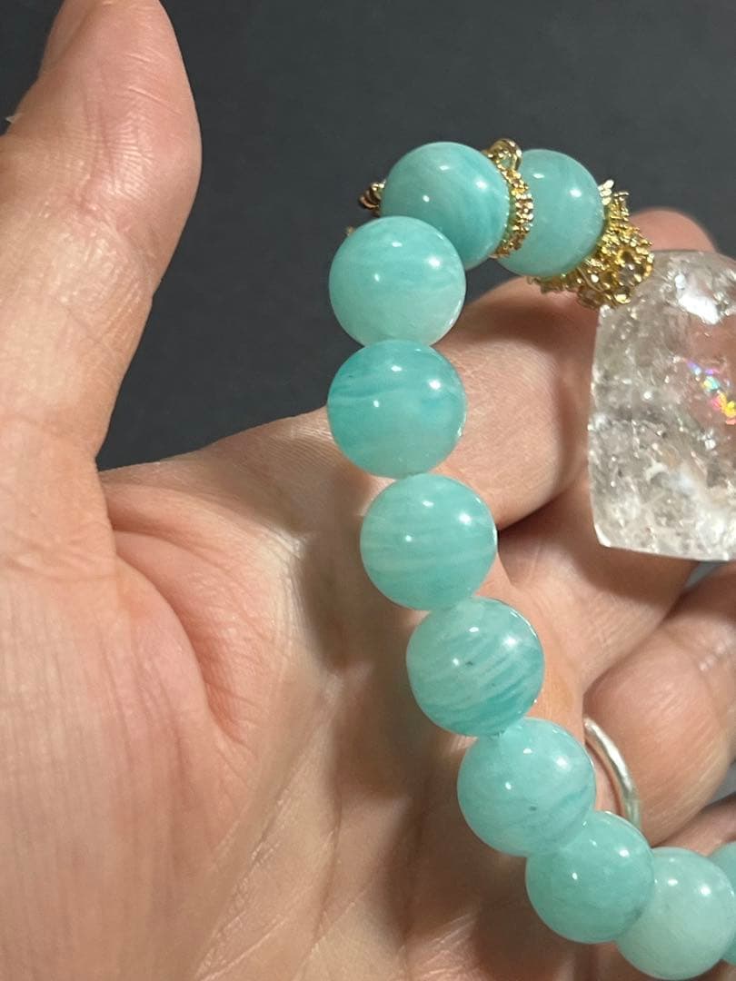 ハートの水入水晶とアマゾナイトのブレスレット