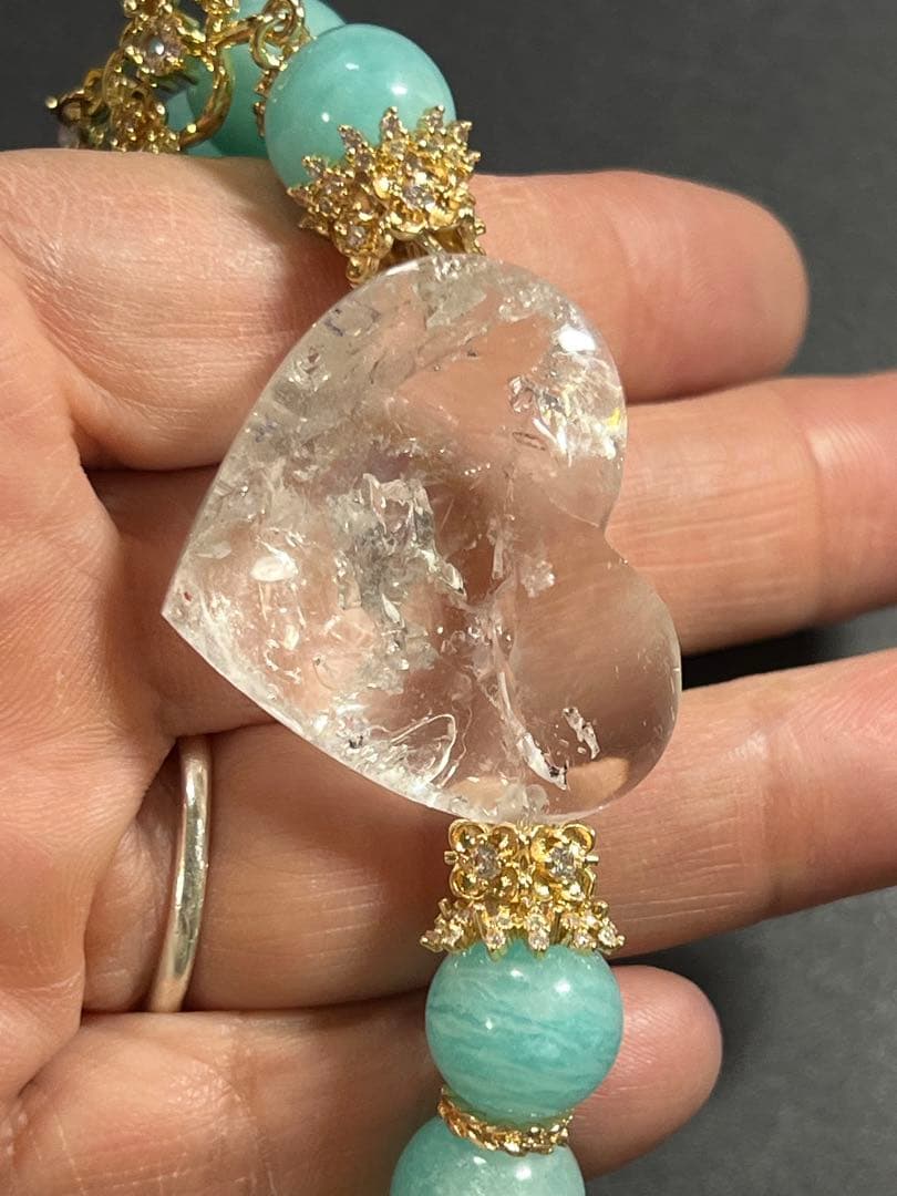 ハートの水入水晶とアマゾナイトのブレスレット