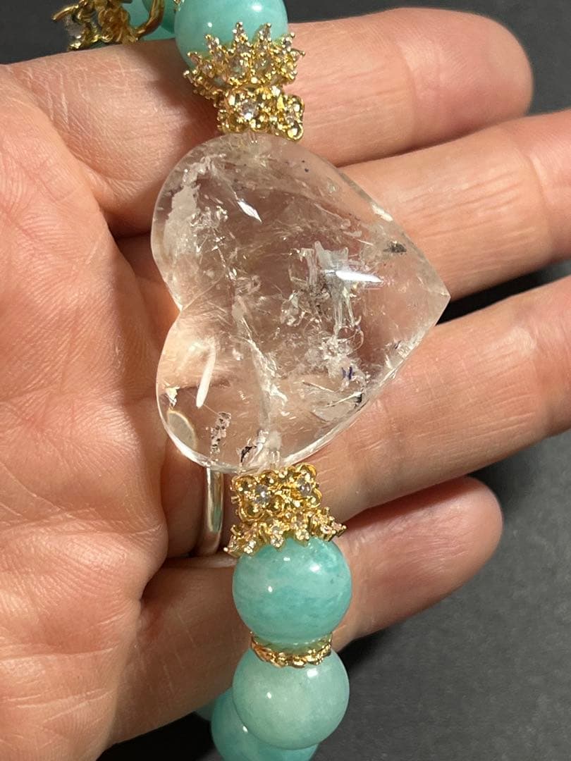 ハートの水入水晶とアマゾナイトのブレスレット