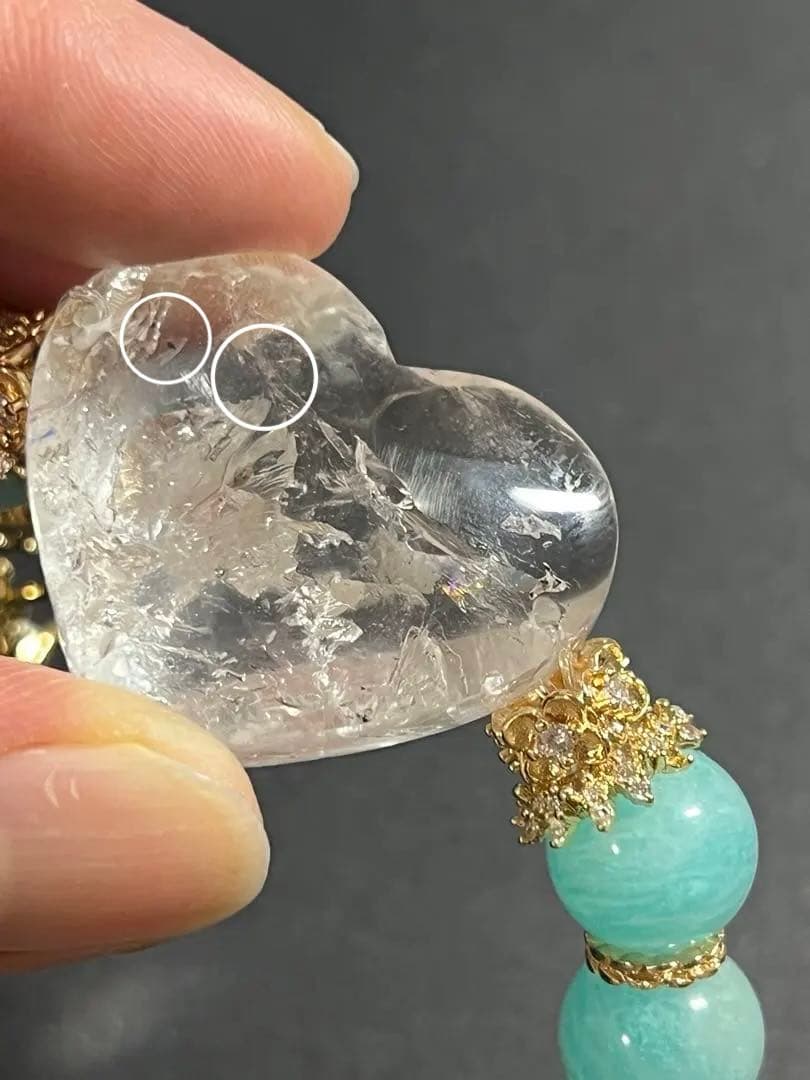 ハートの水入水晶とアマゾナイトのブレスレット