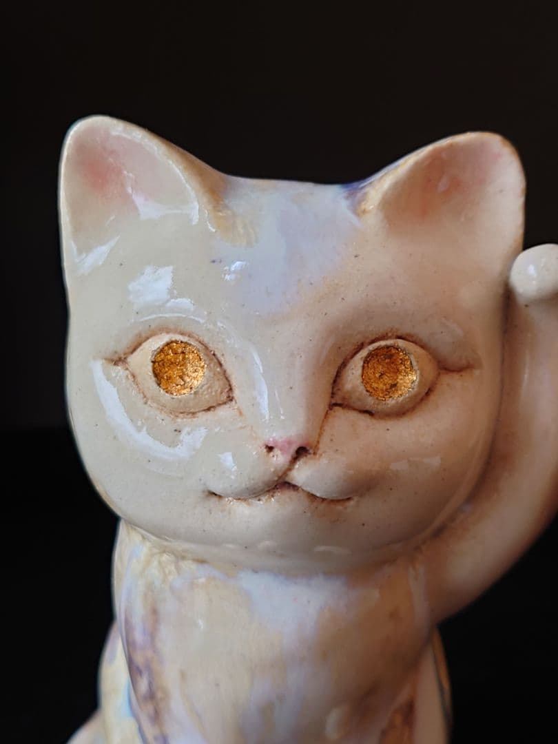 自由な招き猫　井桁裕子　結晶釉　陶製　作家一点もの　2022年作　猫　約10cm