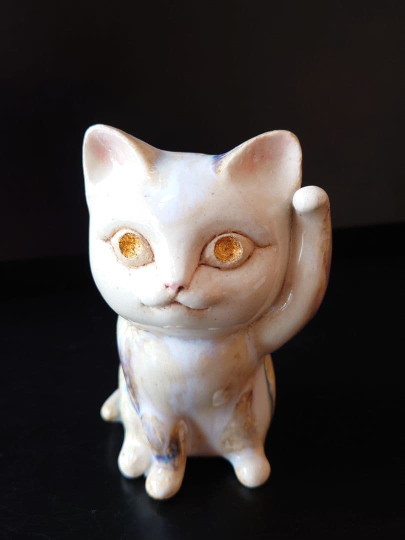 自由な招き猫　井桁裕子　結晶釉　陶製　作家一点もの　2022年作　猫　約10cm