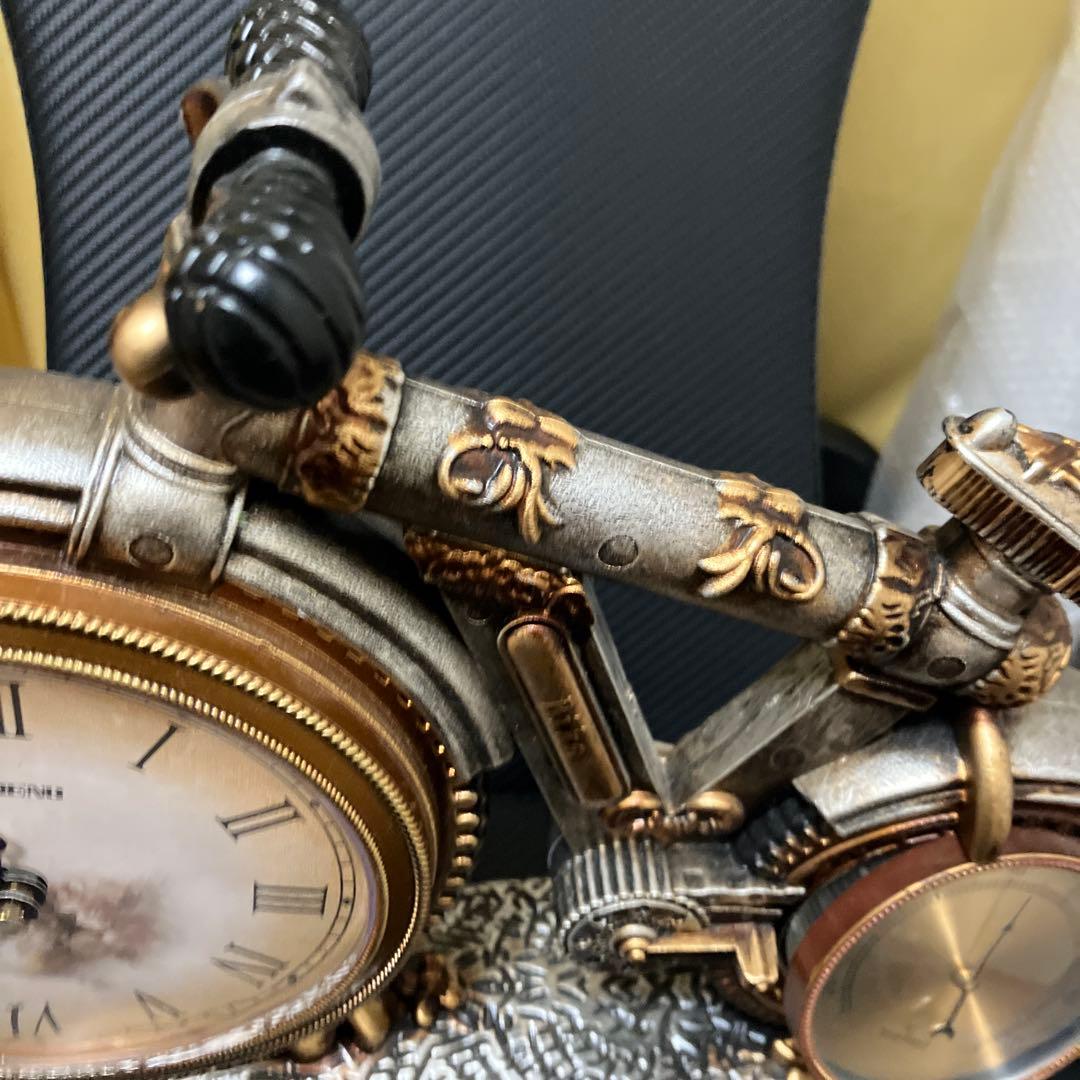 【美品】LISHENG 置き時計 アンティーク調 自転車モチーフ 温度計付き