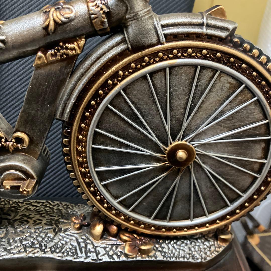 【美品】LISHENG 置き時計 アンティーク調 自転車モチーフ 温度計付き