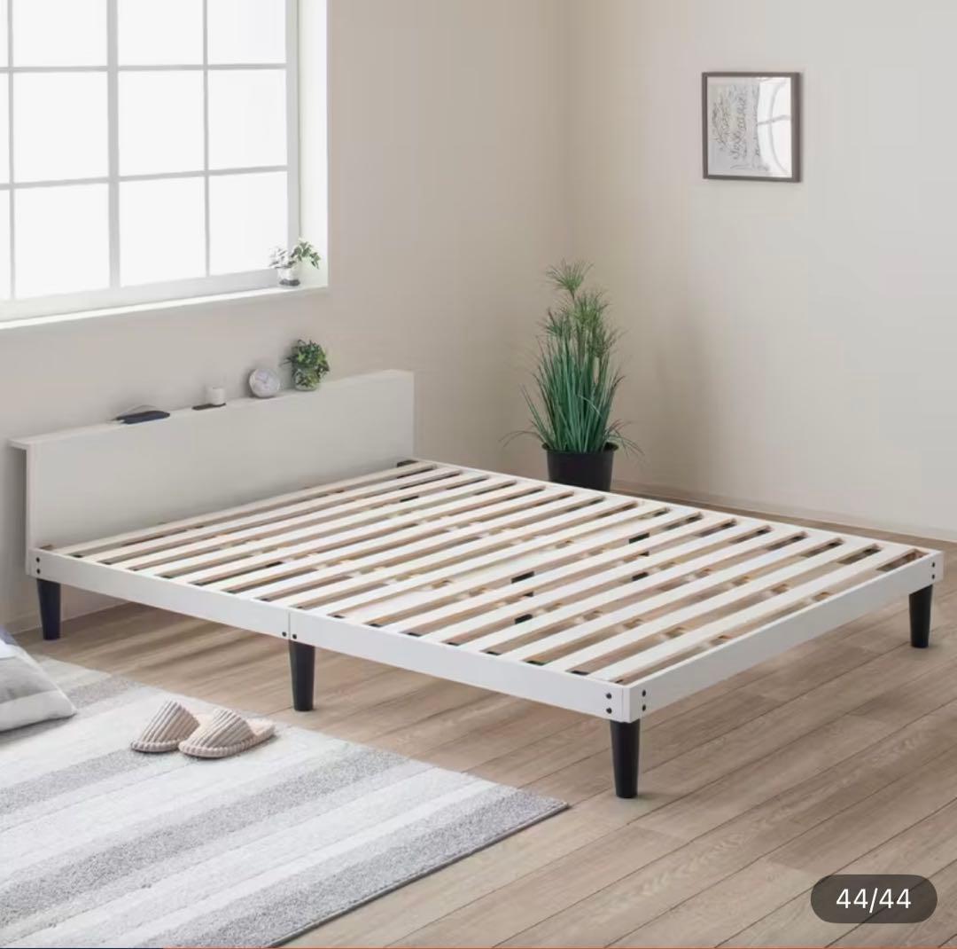 組み立て式ベッドフレーム　充電コンセント穴付き(ホワイトダブル)